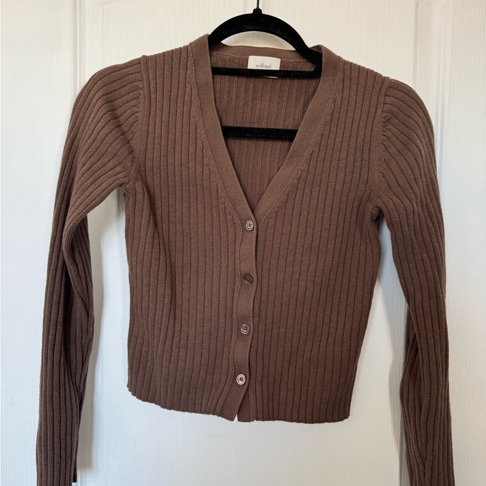 Wilfred Ribbed Brown Cardigan Sweater